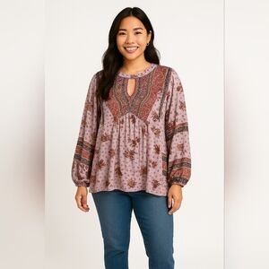 Maurices Floral Bohemian Women's Top - Purple And Pink